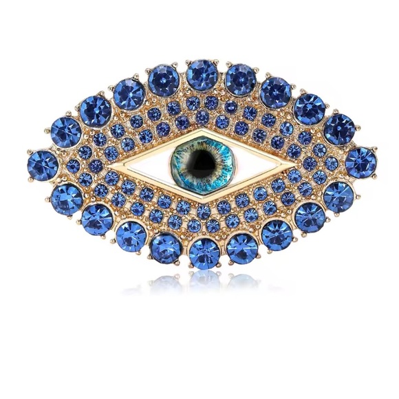 Gaze Evil Eye Royal Blue Crystals Brooch - Picture 1 of 3